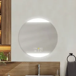 MPGlass Miroir de salle de bains lumineux LED, connexion Bluetooth, Ø80cm, argenté, BroadWay