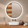 Mirlux Miroir de salle de bains lumineux LED rond 100 cm, noir mat, antibuée