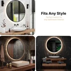 Mirlux Miroir de salle de bains lumineux LED rond 100 cm, noir mat, antibuée