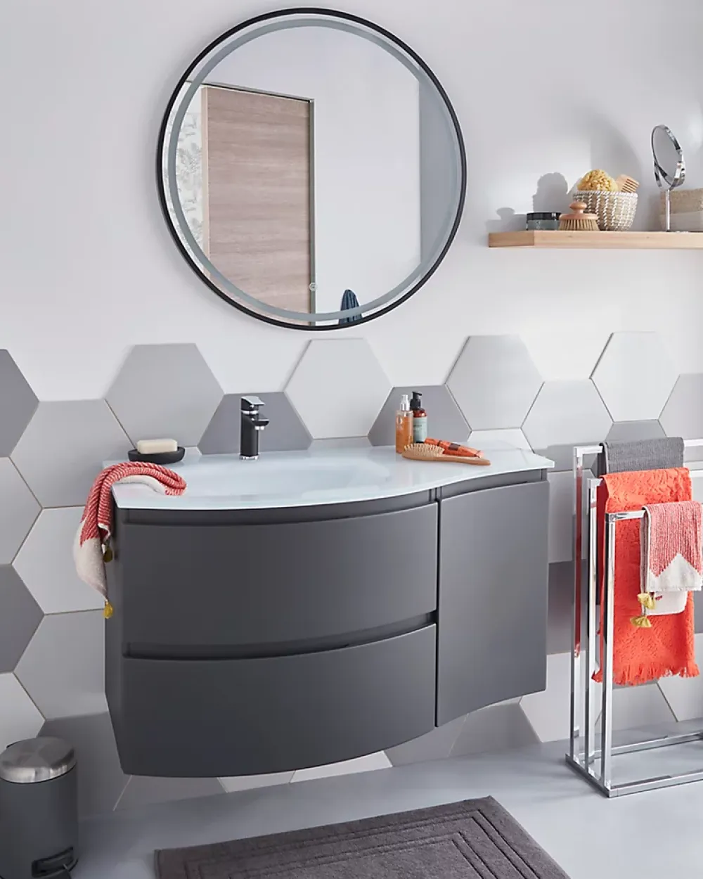 MPGlass Miroir de salle de bains lumineux LED noir rond Ø80, Naos Black