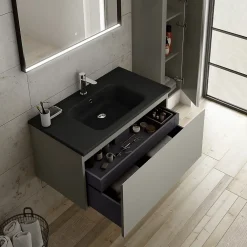 Miroir de salle de bains lumineux LED cadre noir H.75 x L.90 cm, Pura+