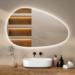 Mirlux Miroir de salle de bains lumineux LED asymétrique 150x93cm, antibuée