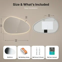 Mirlux Miroir de salle de bains lumineux LED asymétrique 150x93cm, antibuée