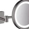 Miroir Grossissant Lumineux|Hansgrohe Miroir de salle de bains lumineux LED grossissant, noir chromé brossé,