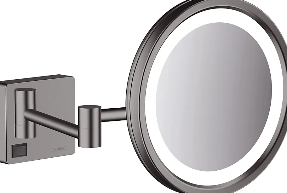 Miroir Grossissant Lumineux|Hansgrohe Miroir de salle de bains lumineux LED grossissant, noir chromé brossé,