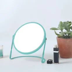 Miroir Simple|Spirella Miroir de salle de bains grossissant inclinable en métal, bleu aqua, l.18 x H.20 x P.10,5 cm, Akira Aqua