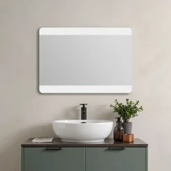Miroir Lumineux|MPGlass Miroir de salle de bains lumineux LED, argenté l.100 x H.70 cm, Vague