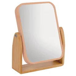 Miroir Simple|MSV Miroir de salle de bains grossissant inclinable, corail et bambou, l.16,3 x H.10,5 x P.5,5 cm, Oslo