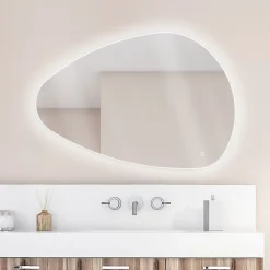 Miroir Lumineux|MPGlass Miroir de salle de bains lumineux LED, l.70 x H.100 cm, argenté, Stone