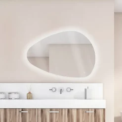 Miroir Lumineux|MPGlass Miroir de salle de bains lumineux LED, l.70 x H.100 cm, argenté, Stone