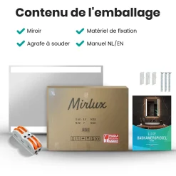 Mirlux Miroir de salle de bains lumineux LED rectangulaire 90x65 cm, Sans cadre, chauffant antibuée