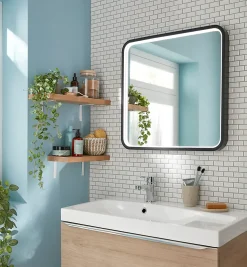 MPGlass Miroir de salle de bains lumineux LED noir 60 x 60 cm, Lyon Chic