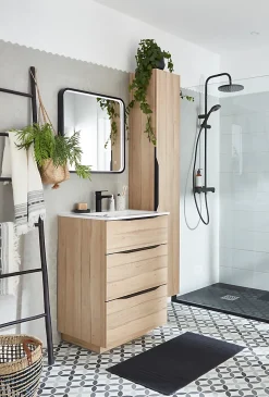 MPGlass Miroir de salle de bains lumineux LED noir 60 x 60 cm, Lyon Chic