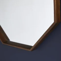 Berah Getah Miroir en mindi massif finition noyer octogonal