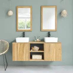 Miroir Simple|Berah Getah Miroir en teck massif rectangulaire