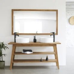 Berah Getah Miroir en teck massif rectangulaire 145x80 cm