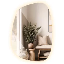Tulup Miroir forme originale lumineux 91 x 66 cm découpe biseautée lumière chaud