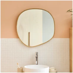 Miroir Simple|Mob-In Miroir galet chêne LEONIE 60x60cm