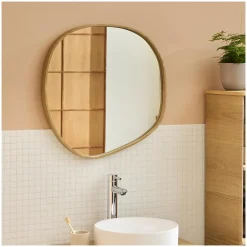 Miroir Simple|Mob-In Miroir galet chêne LEONIE 60x60cm