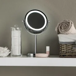 Miroir Grossissant Lumineux|Guy Levasseur Miroir grossissant en métal inox à LED 12x12x30cm