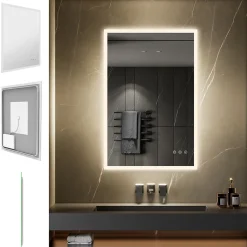 Miroir Lumineux|Saniverre Miroir LED lumineux TEMEO 90 x 120 cm (ou 120x90) antibuée + intensité 2100 lms & couleur réglables salle de bain -