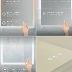 Miroir Lumineux|Saniverre Miroir LED lumineux TEMEO 90 x 120 cm (ou 120x90) antibuée + intensité 2100 lms & couleur réglables salle de bain -
