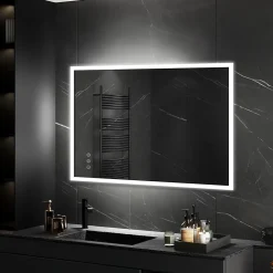 Miroir Lumineux|Saniverre Miroir LED lumineux TEMEO 90 x 120 cm (ou 120x90) antibuée + intensité 2100 lms & couleur réglables salle de bain -