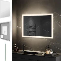 Saniverre Miroir LED lumineux TEMEO 60 x 80 cm (ou 80x60) antibuée + intensité 2100 lms & couleur réglables salle de bain -