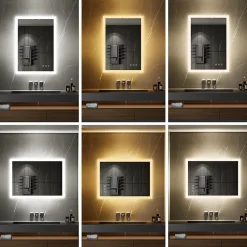 Saniverre Miroir LED lumineux TEMEO 60 x 80 cm (ou 80x60) antibuée + intensité 2100 lms & couleur réglables salle de bain -