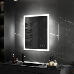 Saniverre Miroir LED lumineux TEMEO 60 x 80 cm (ou 80x60) antibuée + intensité 2100 lms & couleur réglables salle de bain -