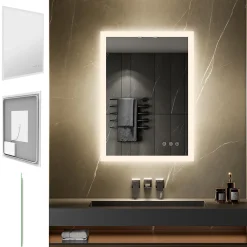 Saniverre Miroir LED lumineux TEMEO 70 x 100 cm (ou 100x70) antibuée + intensité 2100 lms & couleur réglables salle de bain -
