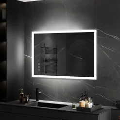 Saniverre Miroir LED lumineux TEMEO 70 x 100 cm (ou 100x70) antibuée + intensité 2100 lms & couleur réglables salle de bain -