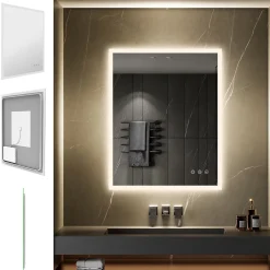 Miroir Lumineux|Saniverre Miroir LED lumineux TEMEO 80 x 100 cm (ou 100x80) antibuée + intensité 2100 lms & couleur réglables salle de bain -