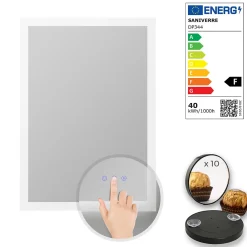 Miroir Lumineux|Saniverre Miroir LED lumineux TEMEO 80 x 100 cm (ou 100x80) antibuée + intensité 2100 lms & couleur réglables salle de bain -