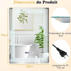 Miroir Lumineux|Giantex Miroir LED Mural de Salle de Bain Eclairage LED 3 Couleurs Memoire Antibuee Lecture Heure Temperature Rectangulaire-Motif