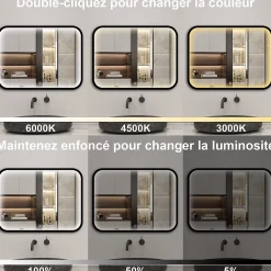 Miroir Lumineux|AICA Sanitaire Miroir LED pour Salle de Bain 90x70 cm - Anti-Buée, Lumière tricolore et Dimmable