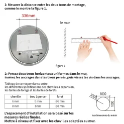 Saniland Miroir LED rond pour salle de bain de diamètre 60cm avec éclairage LED lumière froide