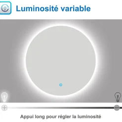 AICA Sanitaire Miroir LED rond sans cadre de 70cm, dimmable + mémoire, IP44, horizontal/vertical, 6000k blanc froid,