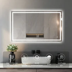 Mon Beau bain Miroir LED Réversible pour Salle de Bain 80x100 cm - Anti-Buée avec Interrupteur Tactile