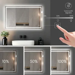 Mon Beau bain Miroir LED Réversible pour Salle de Bain 80x100 cm - Anti-Buée avec Interrupteur Tactile