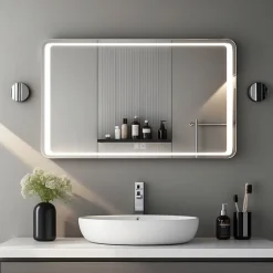 Miroir Lumineux|Saniland Miroir LED Salle de bain 140x80cm avec horloge digitale et hauts parleurs Bluetooth