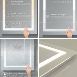 Saniverre Miroir LED salle de bain OBLONG 60 x 80 cm réversible, anti-buée + éclairage et intensité réglables -