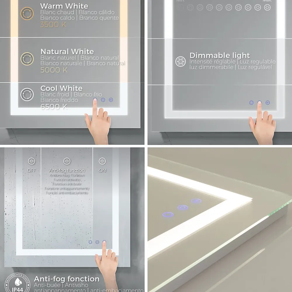 Saniverre Miroir LED salle de bain OBLONG 60 x 80 cm réversible, anti-buée + éclairage et intensité réglables -