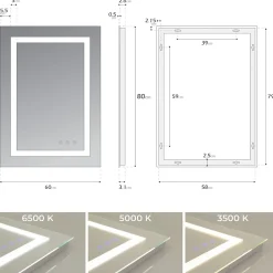 Saniverre Miroir LED salle de bain OBLONG 60 x 80 cm réversible, anti-buée + éclairage et intensité réglables -