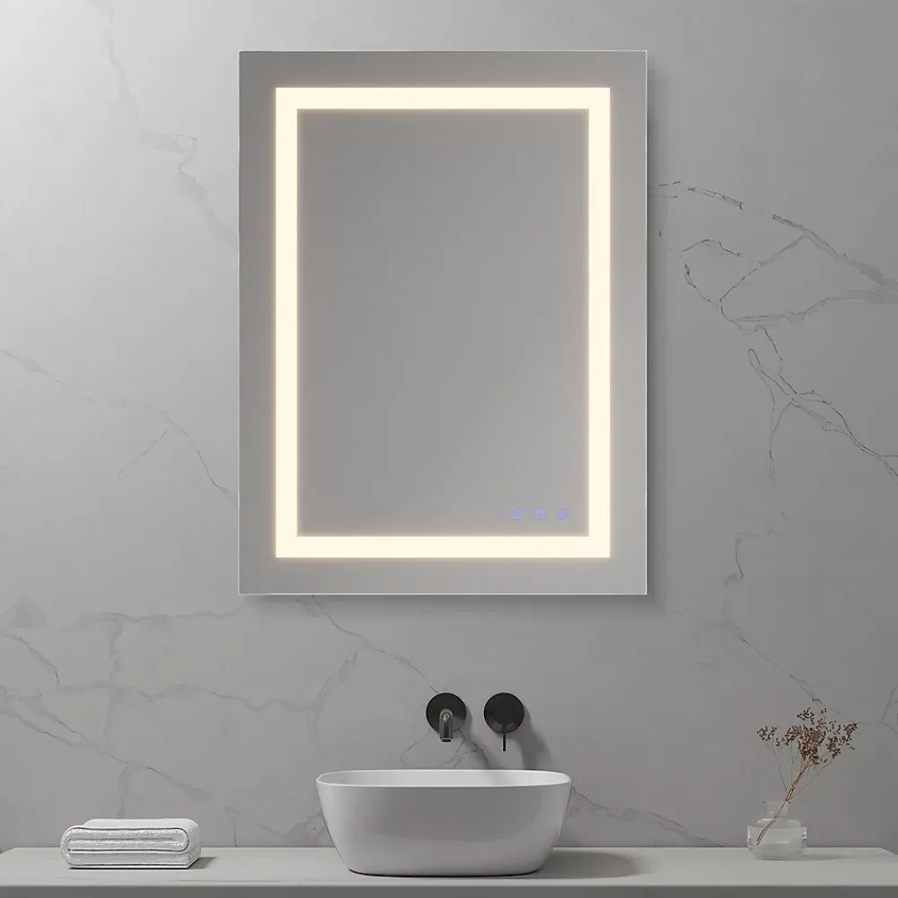 Saniverre Miroir LED salle de bain OBLONG 60 x 80 cm réversible, anti-buée + éclairage et intensité réglables -