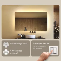 Miroir Lumineux|Artforma Miroir LED Salle de Bain - - Forme arrondie - 120x70cm - LED Dual + interrupteur tactile + anti-buée