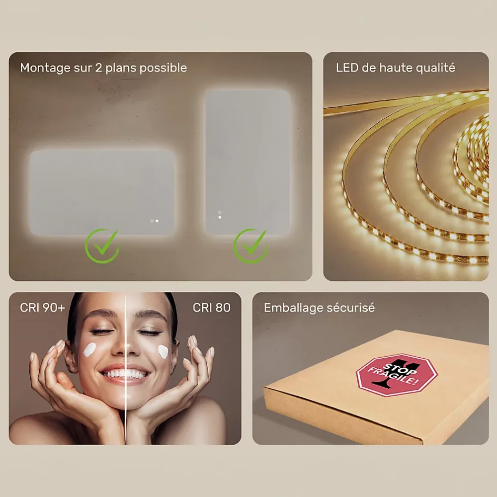 Miroir Lumineux|Artforma Miroir LED Salle de Bain - - Forme arrondie - 120x70cm - LED Dual + interrupteur tactile + anti-buée