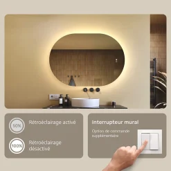 Artforma Miroir LED Salle de Bain - - Ovale - 100x70cm - LED Dual + interrupteur tactile + anti-buée
