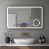 Miroir Grossissant Lumineux|Mon Beau bain Miroir LED spécial maquillage 80x60 avec zone grossissante X3 et horloge digitale pour salle de bain