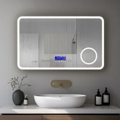 Miroir Grossissant Lumineux|Mon Beau bain Miroir LED spécial maquillage 80x60 avec zone grossissante X3 et horloge digitale pour salle de bain
